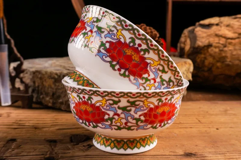 Ceramic Eight Treasure Buddhist Rice Bowl