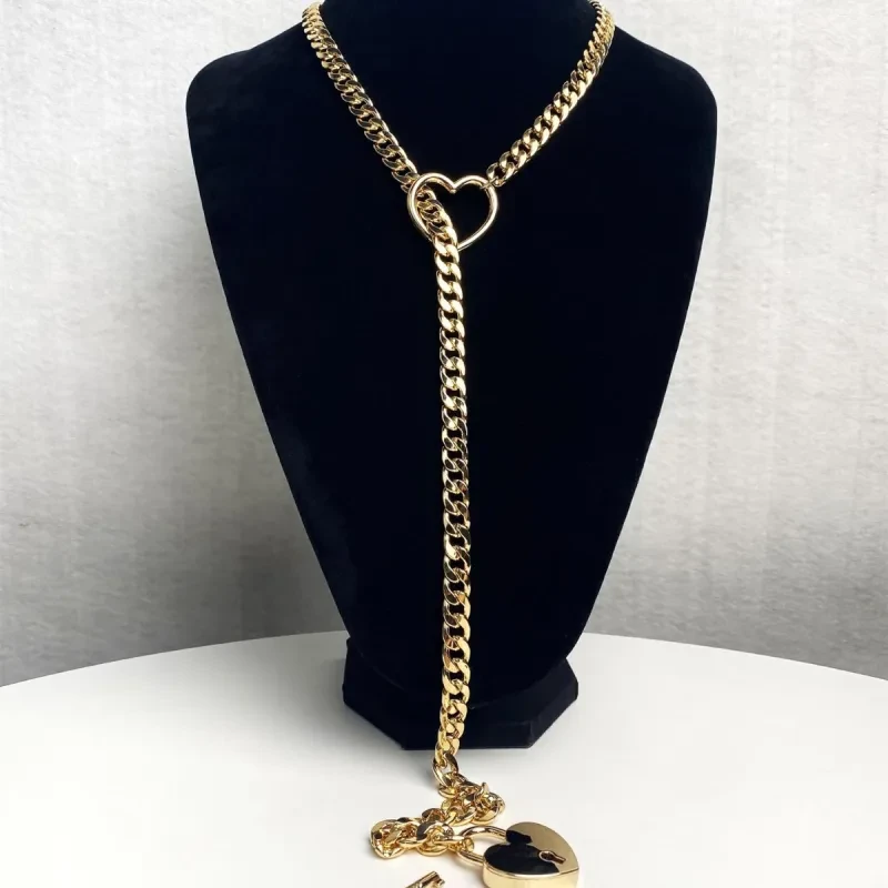 Slip Chain Necklace Heart O-Ring  Adjustable Heart Shaped Lock Core With Key