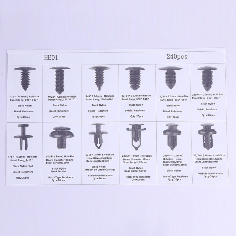 Shield retainers Clips Car Door Trim Rivets 240pcs