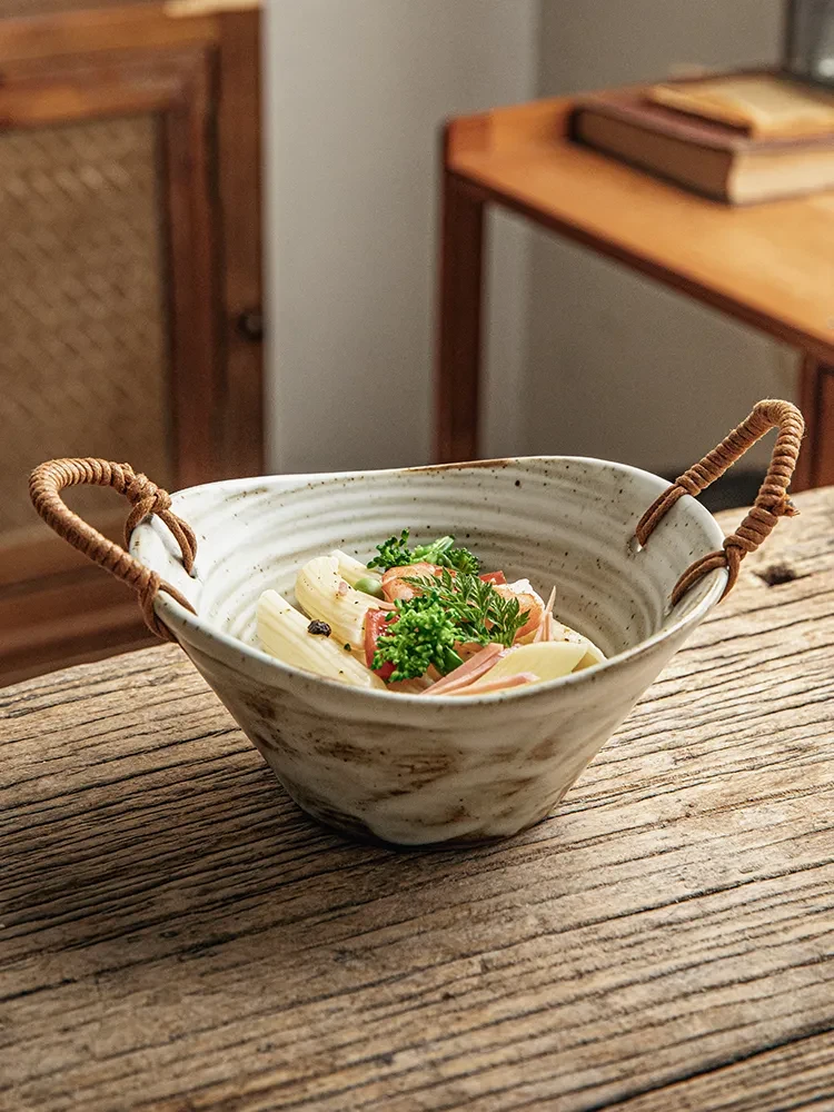 Handmade Coarse Pottery 6-inch Double-ear Bowl