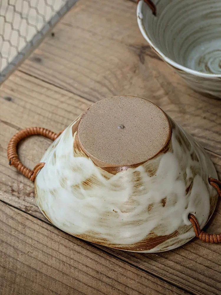 Handmade Coarse Pottery 6-inch Double-ear Bowl