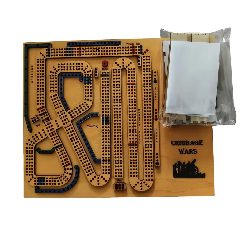 1pc Vintage 1970s Themed Wooden Cribbage War Game Board