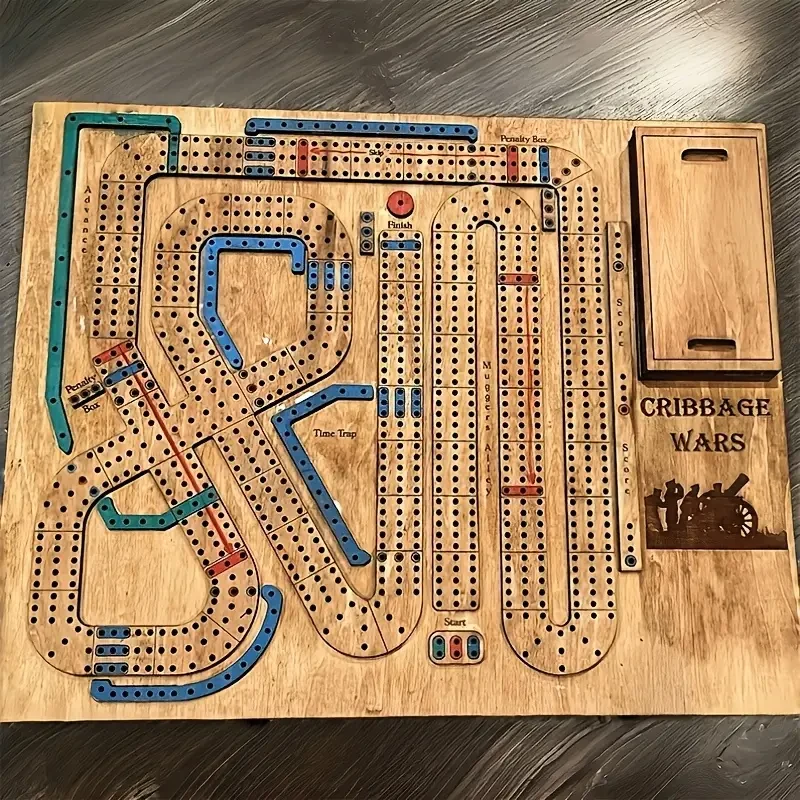 1pc Vintage 1970s Themed Wooden Cribbage War Game Board