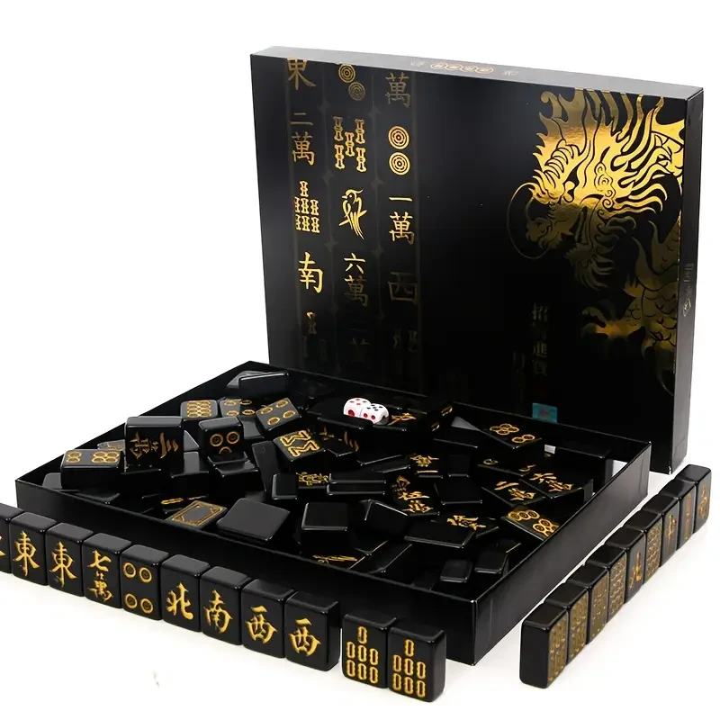 Black Golden Mahjong High Quality Portable Chinese Mahjong