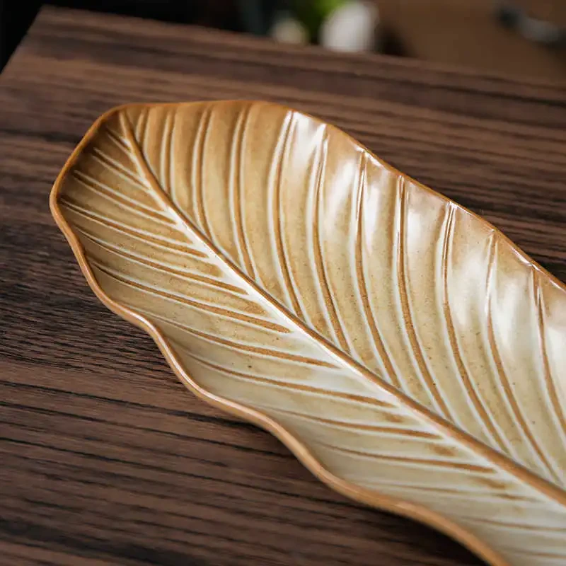 Vintage Leaves Style Sushi Sashimi Plate Ceramic Plate
