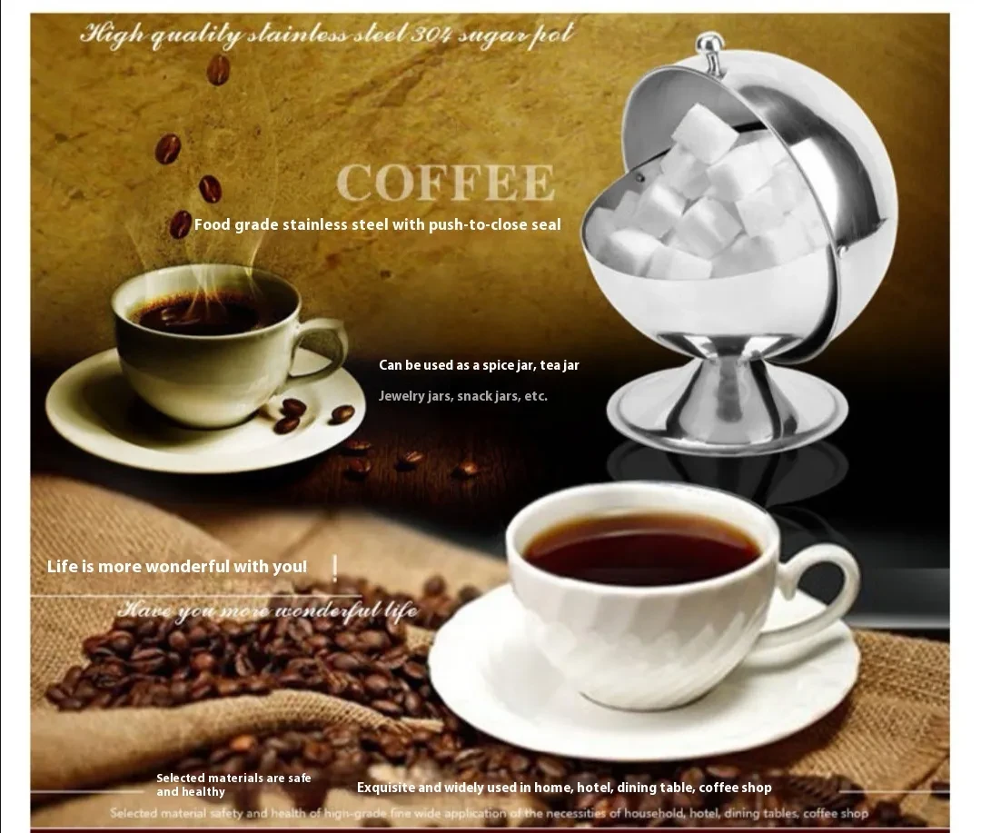 Stainless Steel Spherical Flip Sugar Bowl Storage Tank