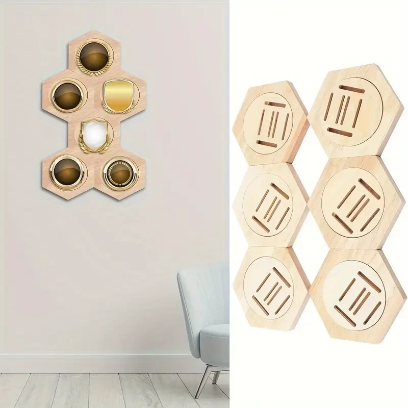 6-Pack Hexagonal Wooden Medal Display Racks