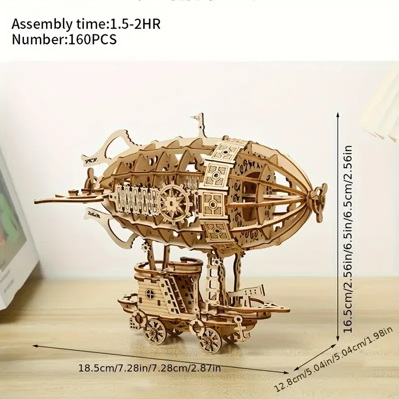 Handcrafted 3D Wooden Airship Puzzle