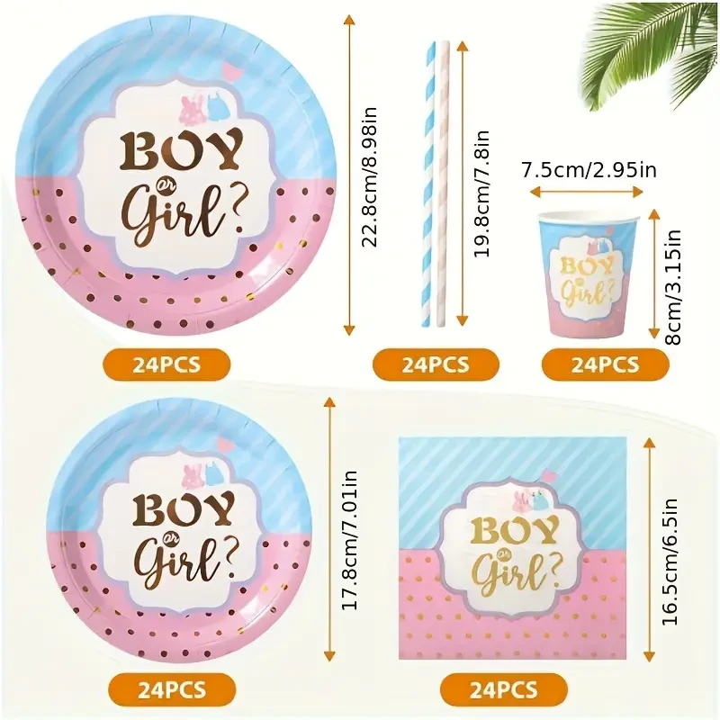 120pcs, disposable blue pink gender reveal party themed tableware