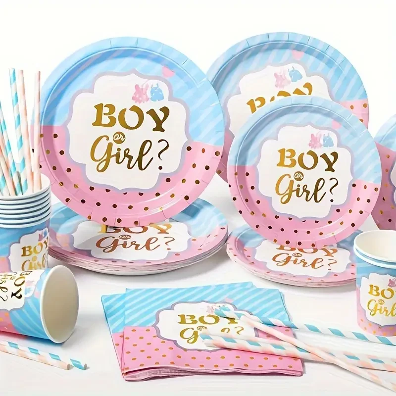 120pcs, disposable blue pink gender reveal party themed tableware