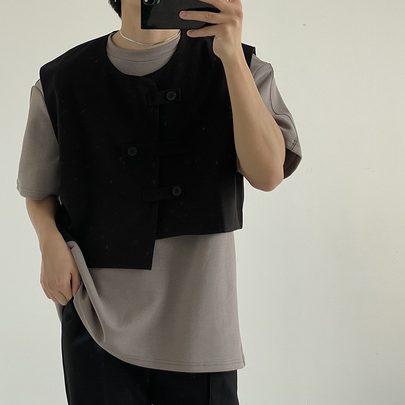 Korean Vest With Placket Left And Right Buckle
