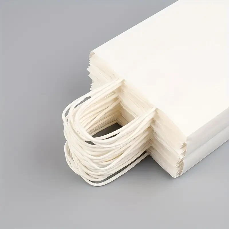 50/100pcs, White Paper Bags With Handles