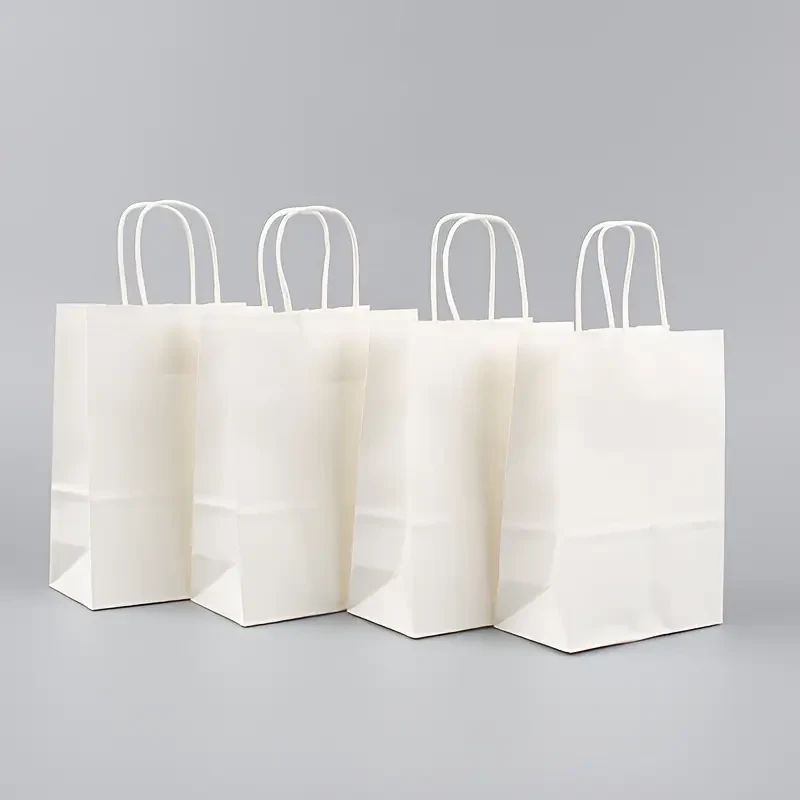 50/100pcs, White Paper Bags With Handles
