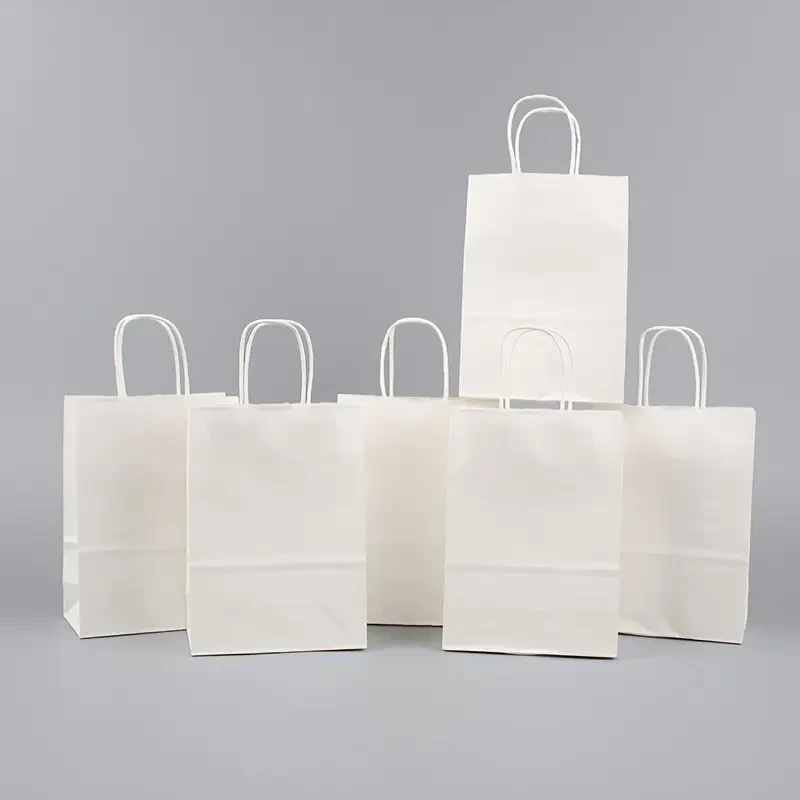 50/100pcs, White Paper Bags With Handles