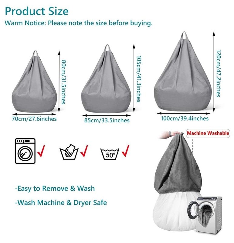 Bean Bag Chair Cover Sofa Cushion Light Gray