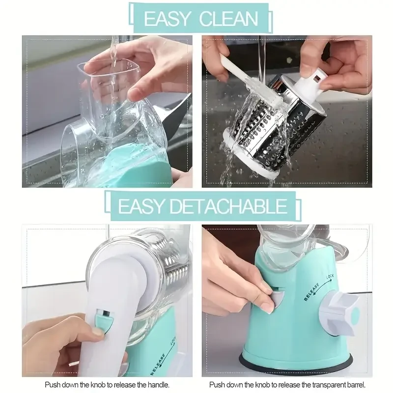 1 Set Multifunctional 3-in-1 Manual Plastic Tabletop Drum Cheese Grater