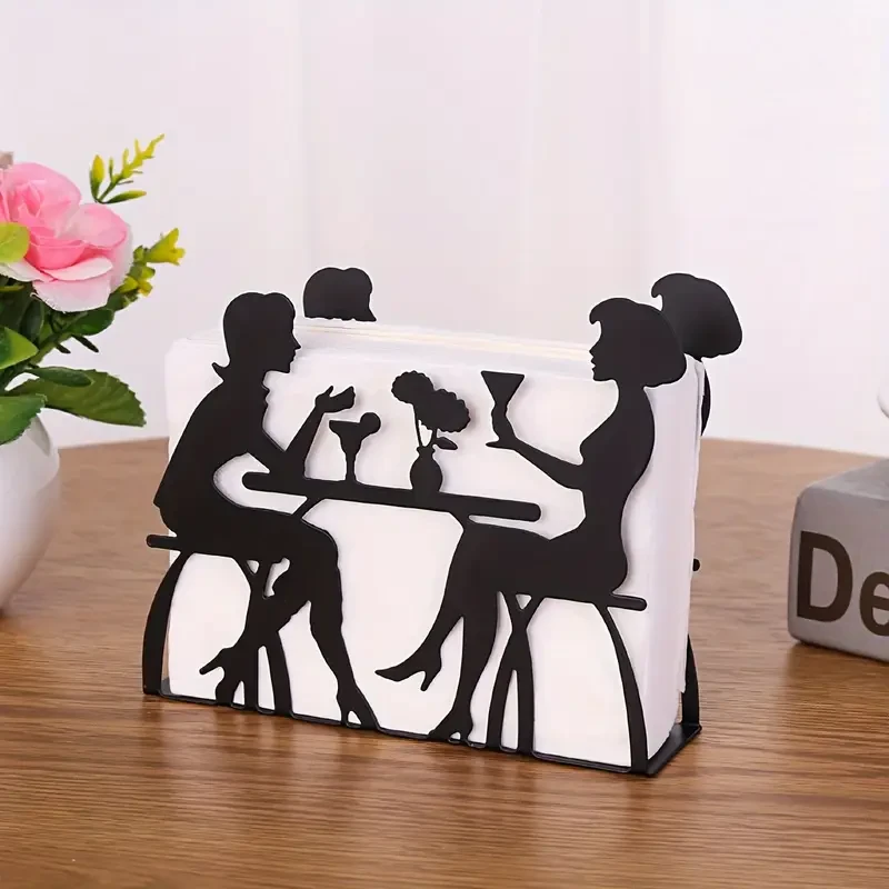 1pc Black/White Character Iron Napkin Holder