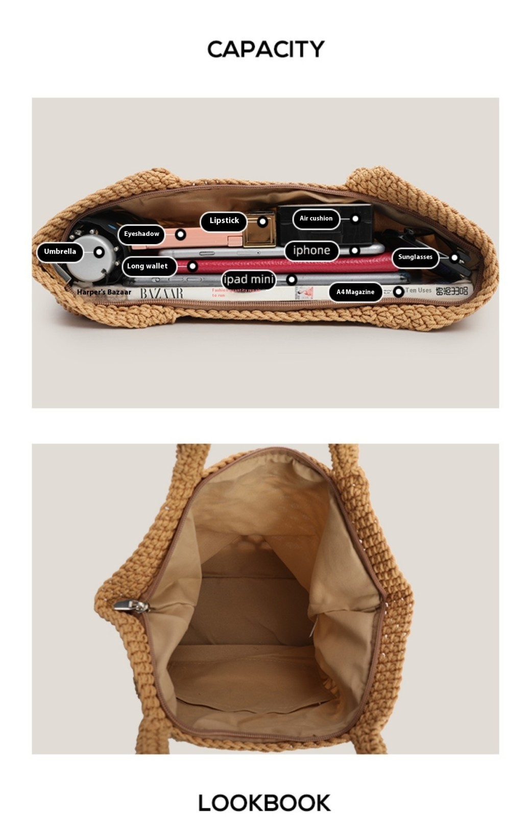 Fishnet Straw Bag Female Woven Tote