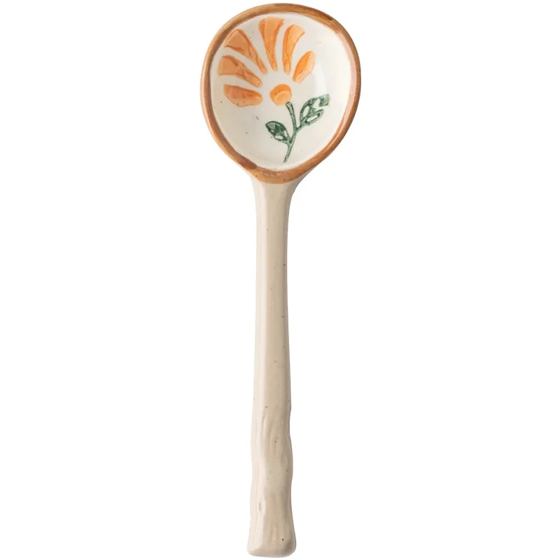 Home Ceramic Retro Hand-painted Cute Long Spoon