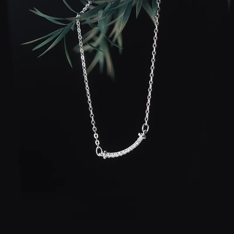 Diamond curved smile necklace pendant