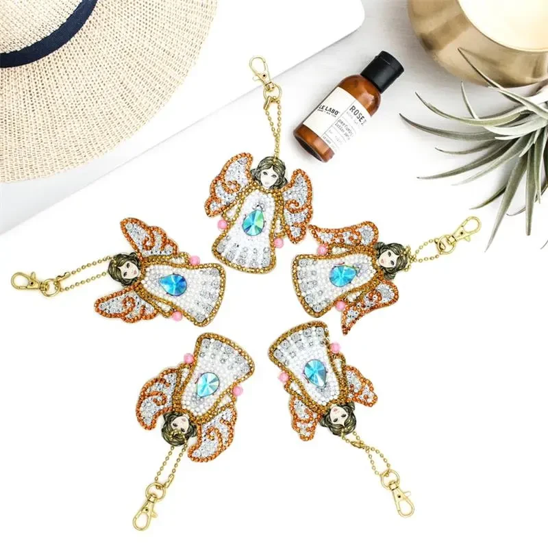 5Pcs DIY Diamond Painting Keychain Angel Pattern Diamond Embroidery