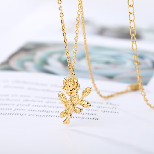 Three-dimensional Rose Necklace Stainless Steel Necklace