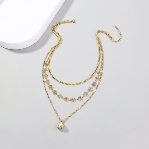 Rose Flower Metal Tassel Multilayer Necklace
