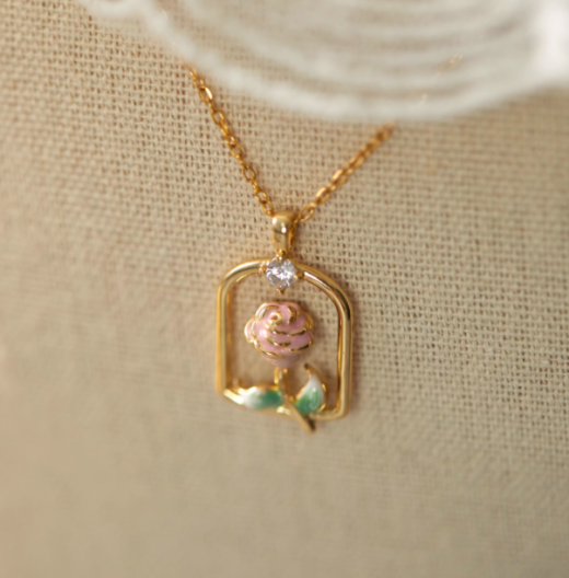 Gentle Rose Enamel Flowers Titanium Steel Necklace