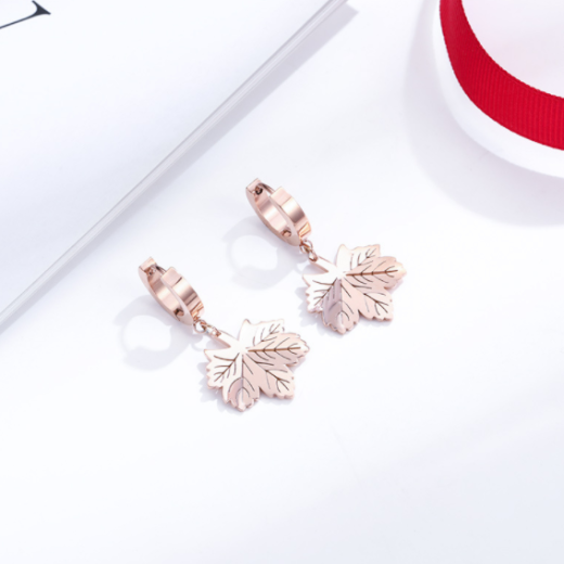 One Leaf Rich Earrings Rose Gold Plated Earrings