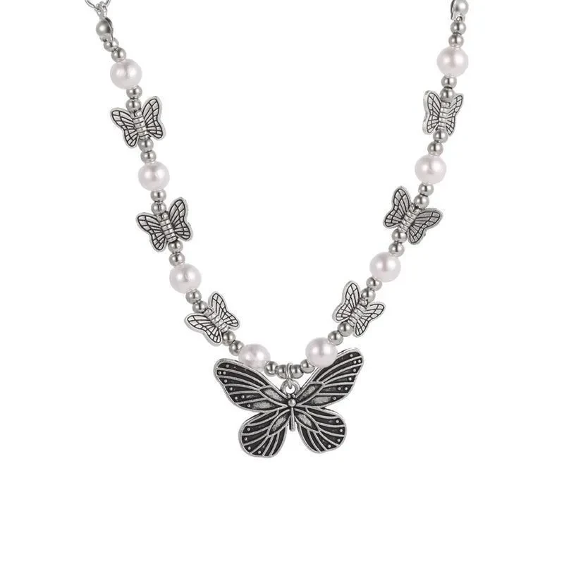 Girl Retro Butterfly Pendant Necklace