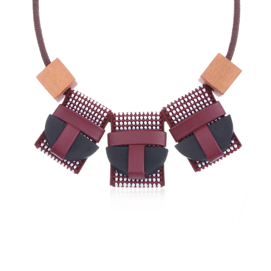 Wooden bead leather pendant necklace