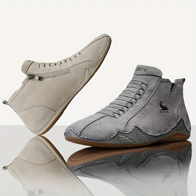BECK Men's Stitching Genuine Leather Ankle Sneakers