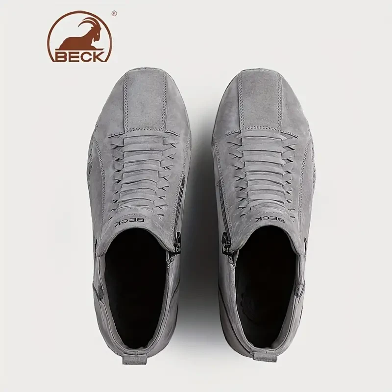 BECK Men's Stitching Genuine Leather Ankle Sneakers
