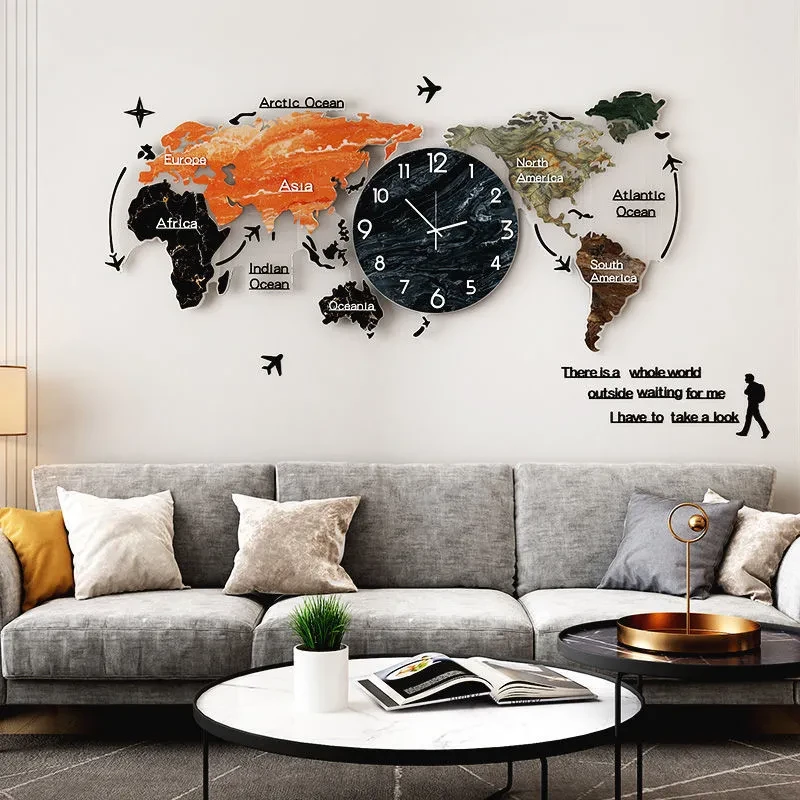 Light luxury decoration wall clock living room home map clock