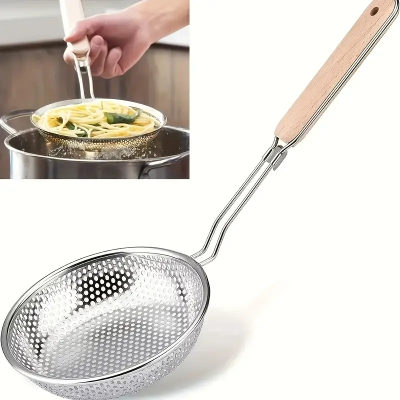 WONGIRL Premium Stainless Steel Colander with Wooden Handle