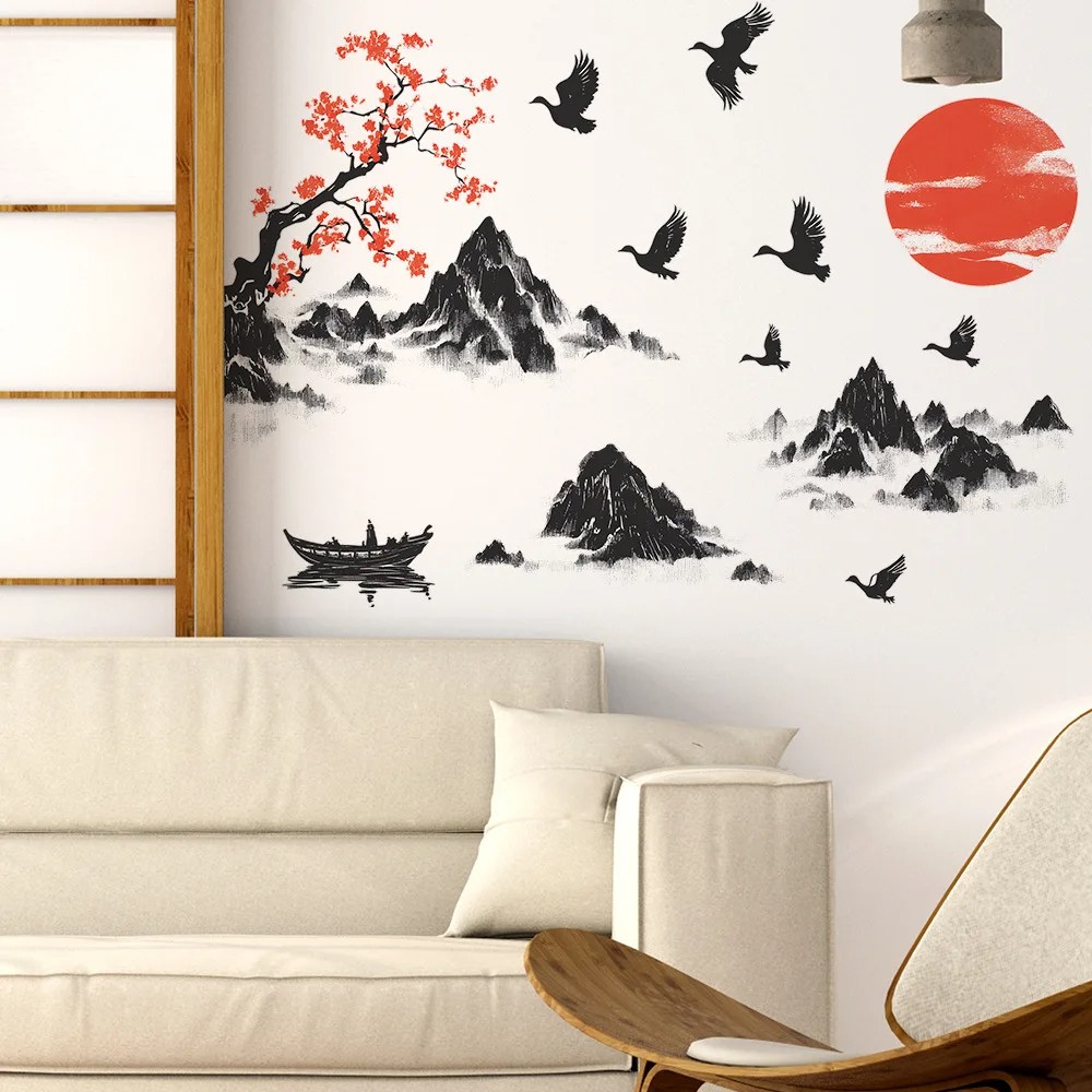 Chinese Style Landscape Painting Wall Stickers - Removable Mural Dcor