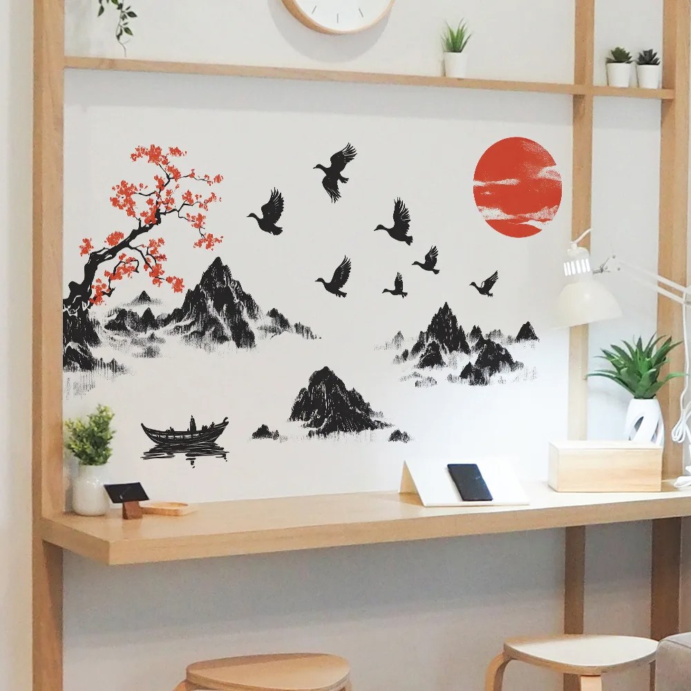 Chinese Style Landscape Painting Wall Stickers - Removable Mural Dcor