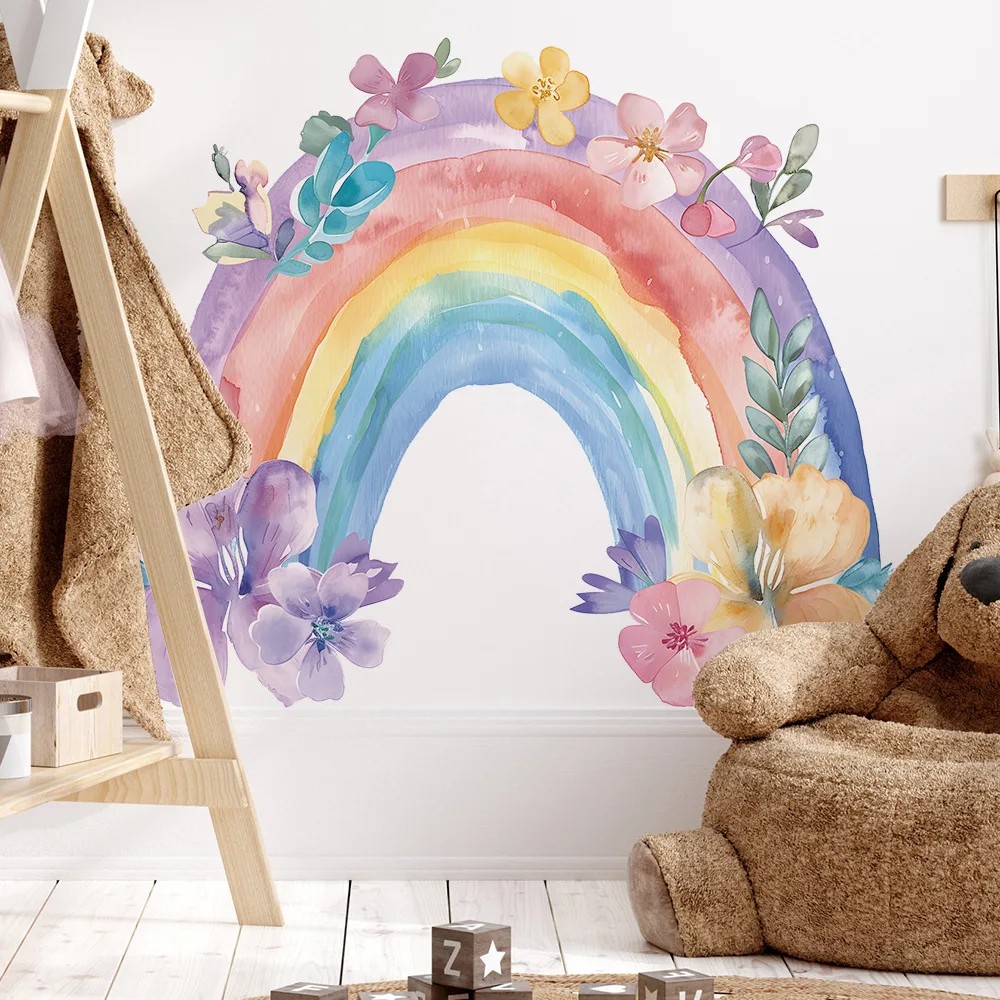 Large Rainbow Pattern Wall Sticker - Self-Adhesive PVC Abstract Fun Art