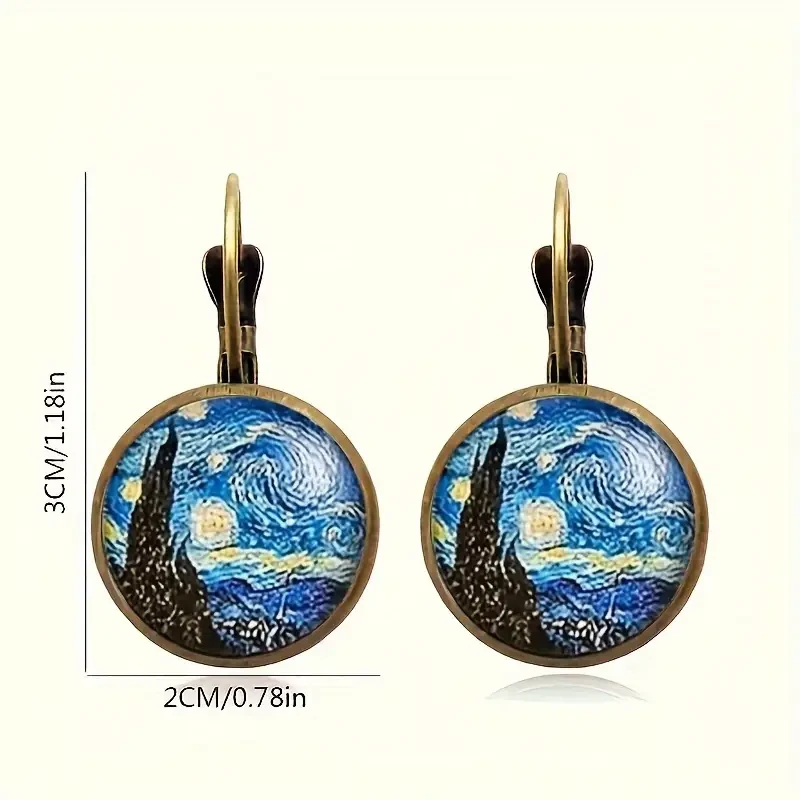 Starry Night Inspired Glass Cabochon Drop Earrings