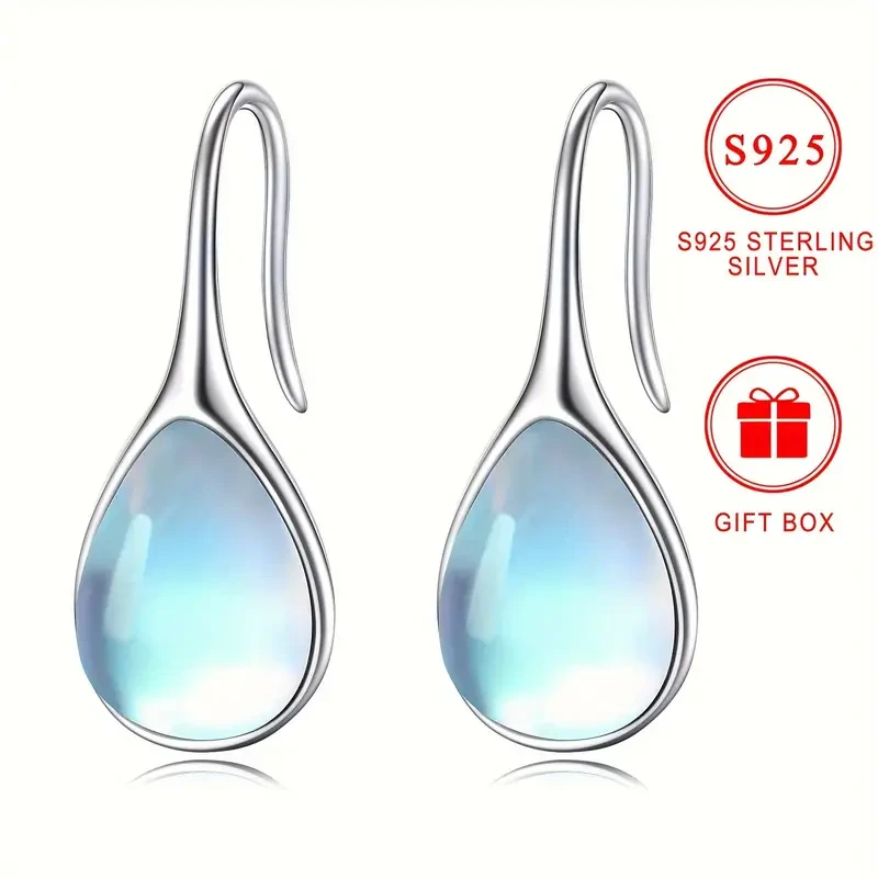 1 Pair Elegant 925 Sterling Silver Teardrop Faux Moonstone Earrings