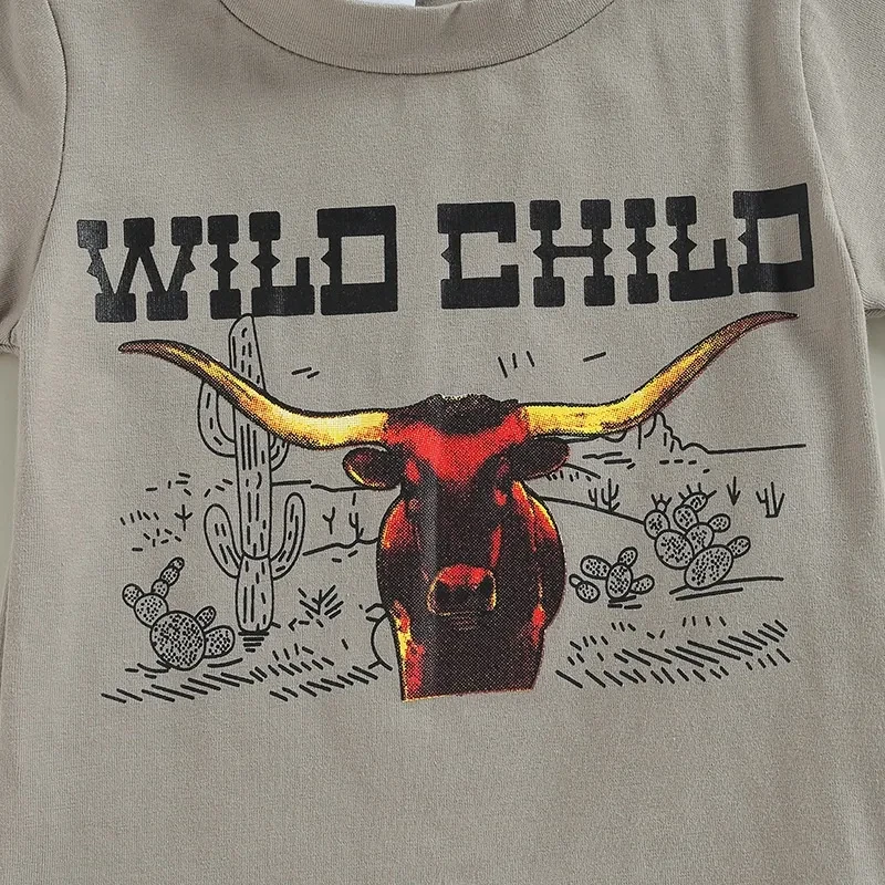 Boy's Short-sleeved T-shirt Bell-bottom Pants Suit