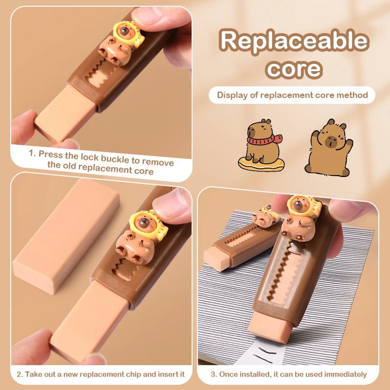 Kawaii Push-Pull Capybara Eraser - Soft, Mess-Free School Supplies