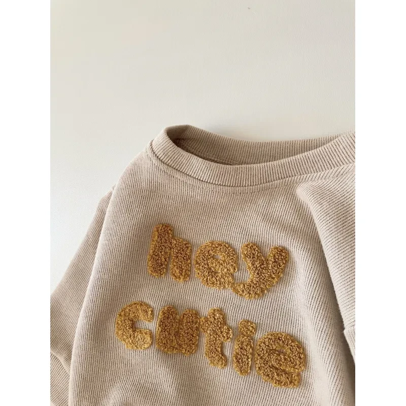 Spring And Autumn Newborn Alphabet Embroidery Baby Long Sleeve Two-piece Suit