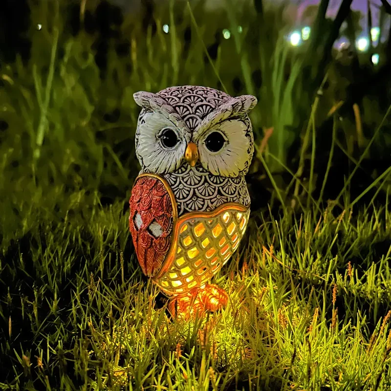 Hollow Projection Cute Owl Resin Solar Light