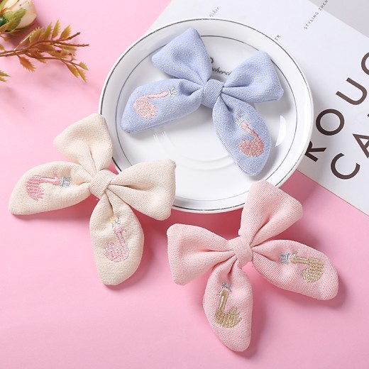 Beautifully Embroidered Cotton Children's Bow Hair Clip