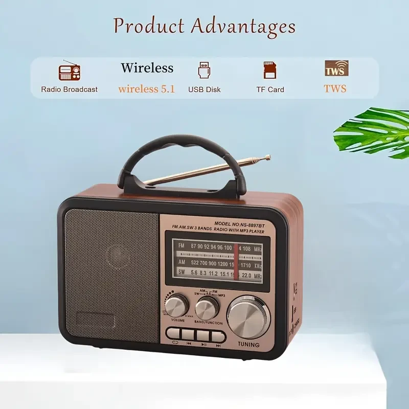 Vintage-Style Multifunctional Speaker with AM/FM/SW Radio