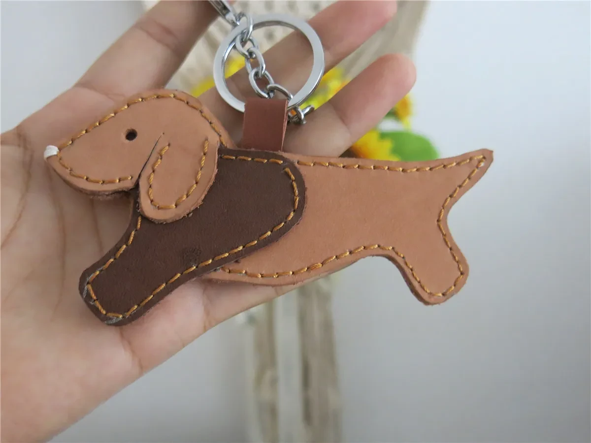 Dachshund Dog Pendant Handmade Cowhide Car Keychain