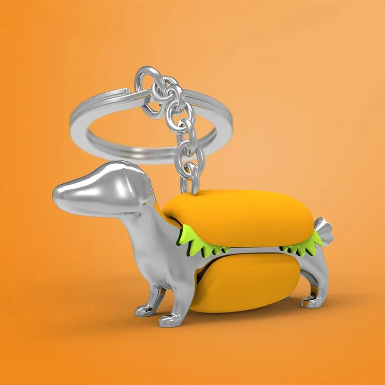 Dachshund Hot Dog Alloy Keychain Pendant Gift