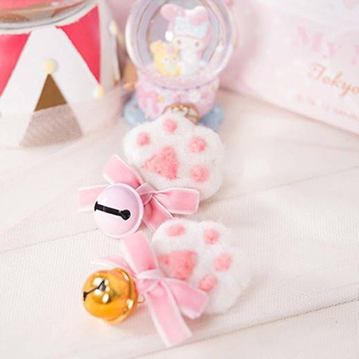 Handmade bow hairpin, bell side clip cat paw