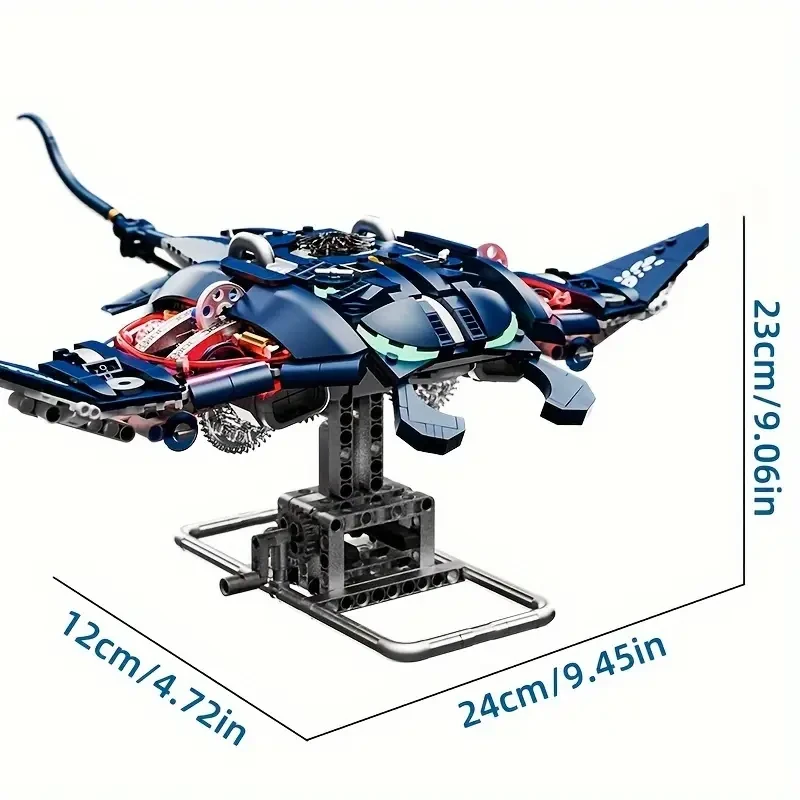 FUNXINEE Technical Mechanical Manta Ray Sea Animal Mobulidae Life Set Display Stand Building Blocks Bricks Creative Model